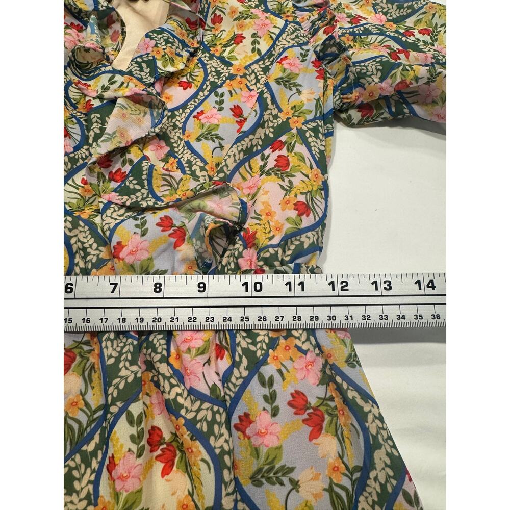 Rachel Parcell Chiffon Floral Surplice‎ Midi Dress XS Trellis Print Short Sleeve - Picture 9 of 11